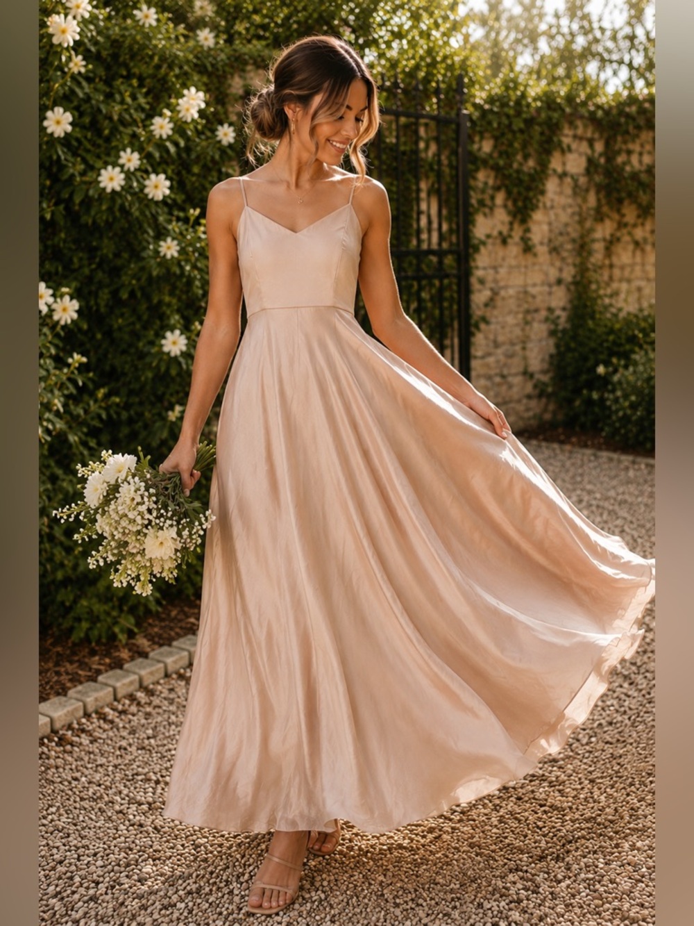 Show Me Your Mumu Faith Maxi Dress – NWT – Blush Champagne Satin Gown Small